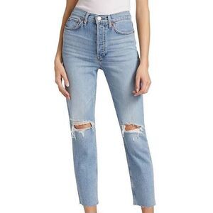 Re/done distressed 90’s cropped size 24 button fly wedgie jeans